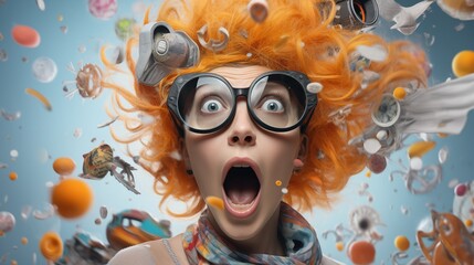 excited young woman with her mouth open - obrazy, fototapety, plakaty