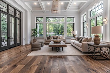 Naklejka na ściany i meble Beautiful living room with hardwood floors and couch.