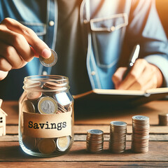Fototapeta na wymiar saving money in a glass jar, money saving plans