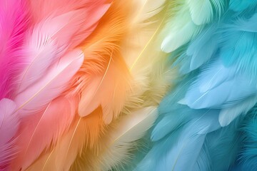 Delicate Bird Feather Background: Pink, Yellow, Blue Texture