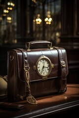Vintage Watch Leather Briefcase: Time is Money Concept
