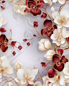 White Burgundy Orchid Pattern: Seamless Floral Design