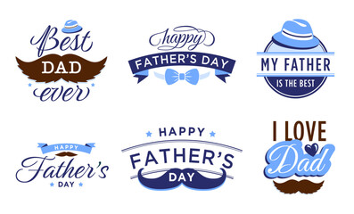 Happy Father Day label. Vintage badge for best father ever and hero dad. Celebrating happy holiday, festive text