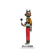 Ancient egyptian god hathor minimalist. middle east beauty queen with crown and sun