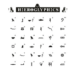 hieroglyphic alphabet, ancient egyptian script with symbols and letters