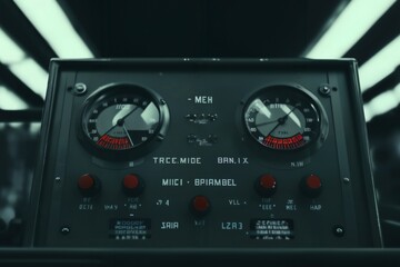 retro analog device for industry and scientific research and measurements, object closeup, concept of retro futurism electronics