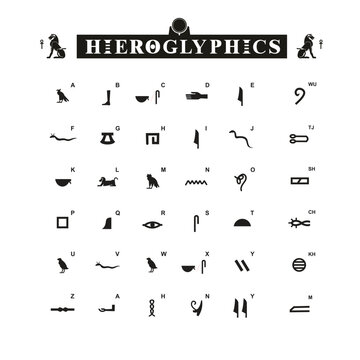 hieroglyphic alphabet, ancient egyptian script with symbols and letters