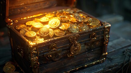 Chest with gold coins 
