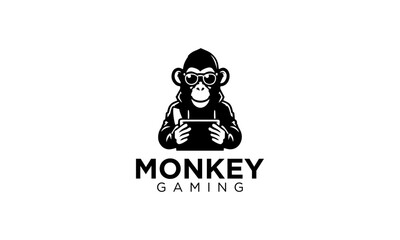 Monkey gaming mascot logo icon, silhouettes mascot sketch concept , monkey mascot logo icon 02