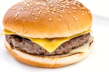 Homemade plain cheeseburger on white background 