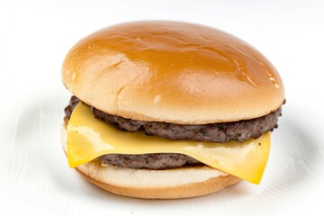 Homemade plain cheeseburger on white background 