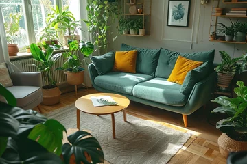 Fotobehang Stylish interior of living room with green houseplants © interior