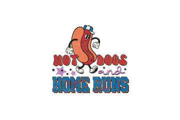 Hot Dogs home runs, Retro Baseball PNG Sublimation Design