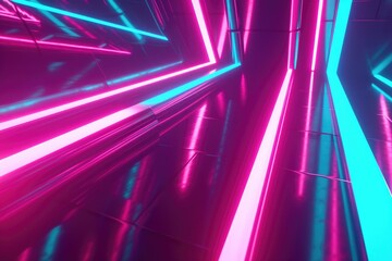 Neon glow lights retro cyber triangle blue purple glow glowing lights abstract grunge concrete tunnel room sci fi futuristic empty stage night background