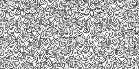 Black and white fish scale seamless pattern. skin texture background of fish, dragon, reptile, snake, for coloring book in doodle style. Swirls, ringlets, waves.	