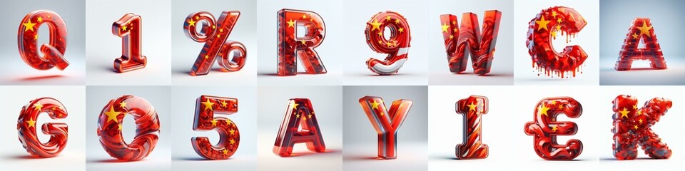 Obraz premium Glass letters shape in colors China flag 3D Lettering Typeface. AI generated illustration