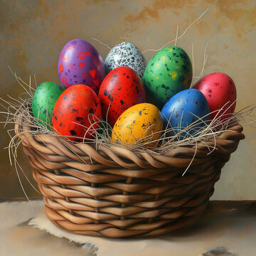 Easter Basket with Colorful Eggs