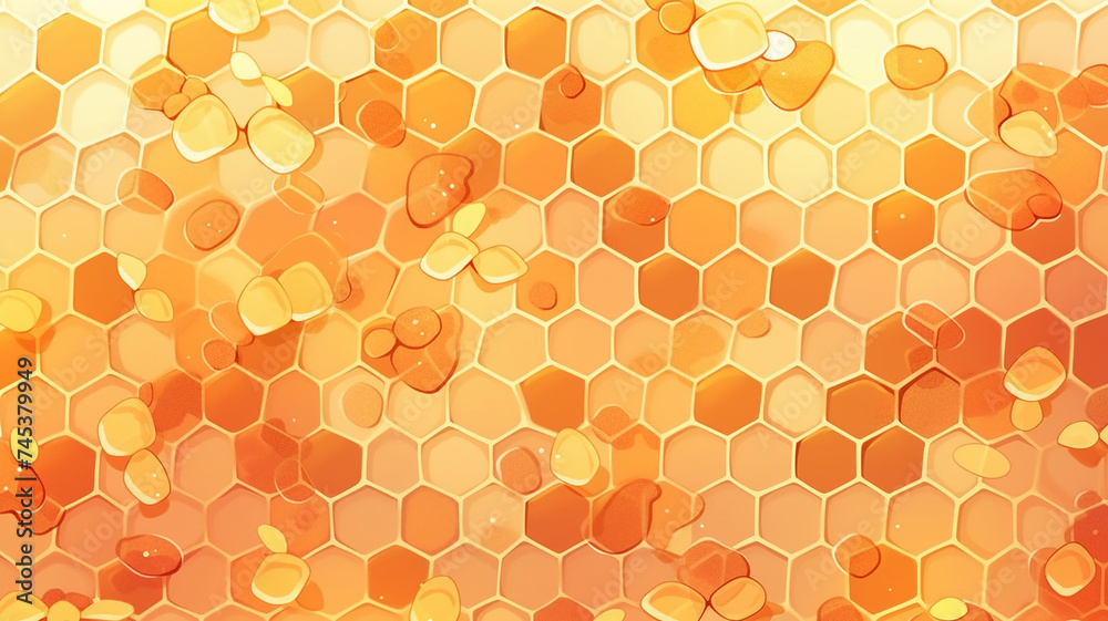 Wall mural shiny golden hexagonal honey background. golden abstract background. ai generated