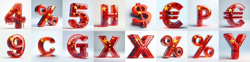 Naklejka premium Glass letters shape in colors China flag 3D Lettering Typeface. AI generated illustration