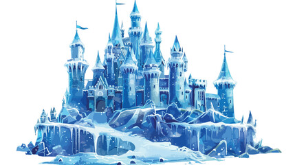 Blue Castle in Snowscape Isolated on White Background - obrazy, fototapety, plakaty
