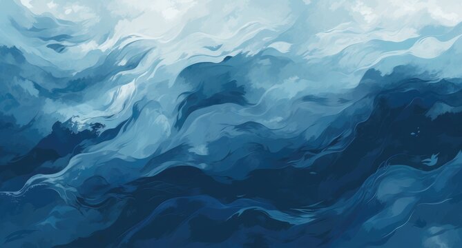 Blue and White Waves Abstract Painting