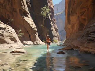 Person walking through a canyon.