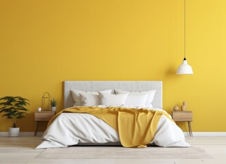 Bedroom With Yellow Walls and White Bed