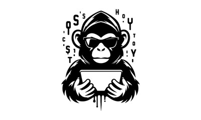 Monkey hacking mascot logo icon, silhouettes mascot sketch concept , monkey hacker mascot logo icon