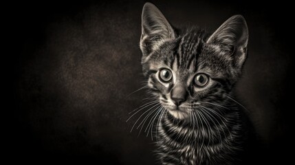 Fototapeta premium a black and white photo of a kitten looking at the camera with a sad look on it's face.