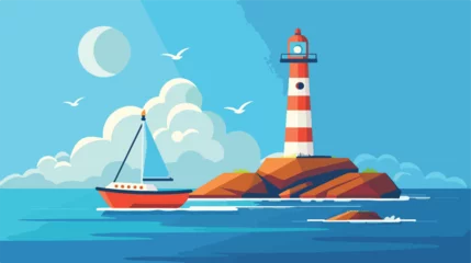 Poster Boat Cloud Lighthouse Ship Sea Ocen Transportation I © zoni