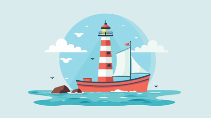 Boat Cloud Lighthouse Ship Sea Ocen Transportation I