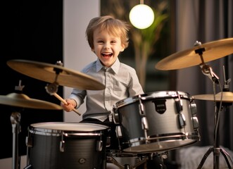 Fototapeta na wymiar Boy Playing Drum Set