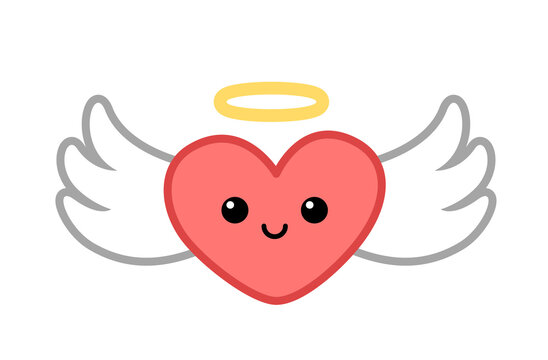 Red heart with wings. Valentines day. Love. Cartoon, vector