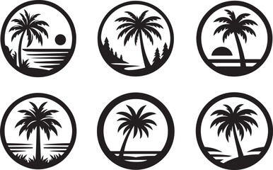 Silhouette palm trees set isolated, Vector illustration 