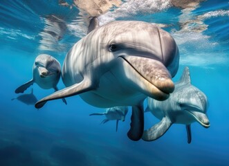 Dolphins swimming underwater.
