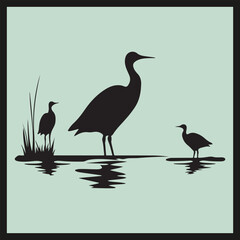 Fototapeta premium Jacana black silhouette set vector, , birds on a tree