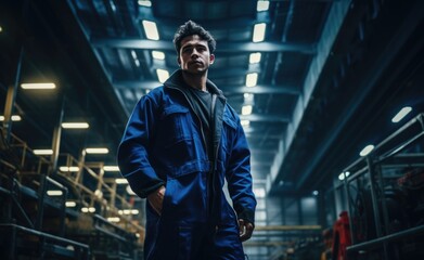 Man in Blue Coat Standing in Warehouse