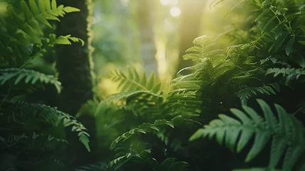 Foto op Plexiglas Detalhes exuberantes Closeup de samambaia verde com brotos se abrindo capturado com lente macro e luz natural suave © Alexandre