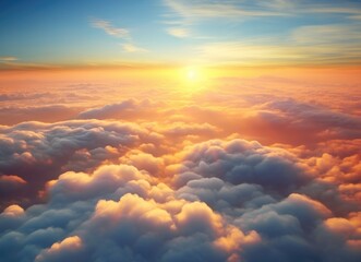 Breathtaking sunrise over a sea of clouds at high altitude.