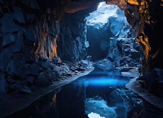 Dark Cave With Light at the End - obrazy, fototapety, plakaty