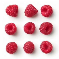 Fresh juicy raspberries lying on a white background, top view.