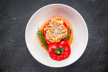 stuffed pepper meat and rice filling fresh food tasty healthy eating cooking appetizer meal food snack on the table copy space food