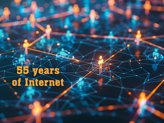 Picture of connected people or computers, network connection. 55 years of internet anniversary. - Powered by Adobe