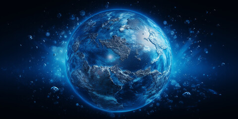 A world globe with a blue background and a blue light, Global network connection covering the earth with lines of innovative perception.