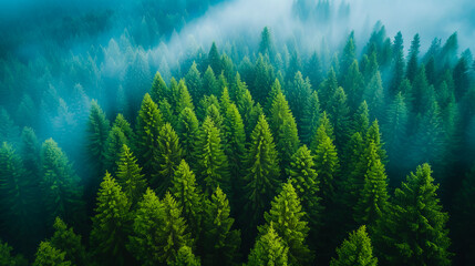 Aerial View of Summer Forest Landscape.  Woodland Serenity.  Top of the World