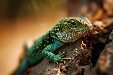 Fototapeta premium zielona jaszczurka na gałęzi