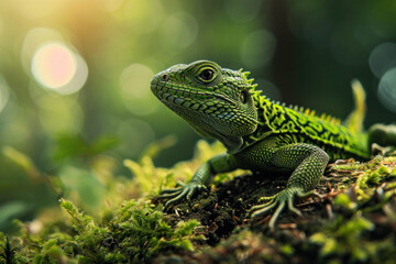 Obraz premium green lizard on a branch