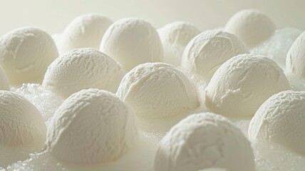 Fototapeta na wymiar Arranged snowballs cream create an enchanting ice cream landscape
