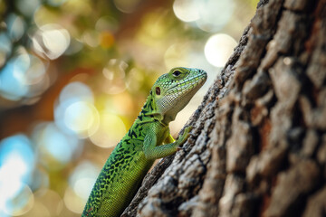 Fototapeta premium green lizard on a branch