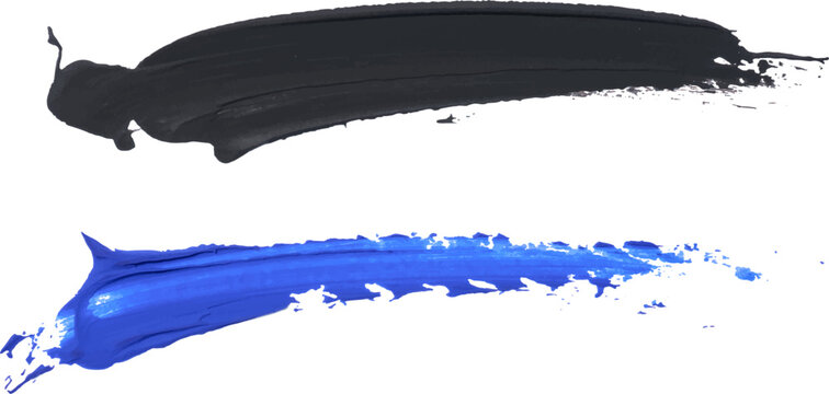 Watercolor brush stroke of black and blue paint on a white isolated background